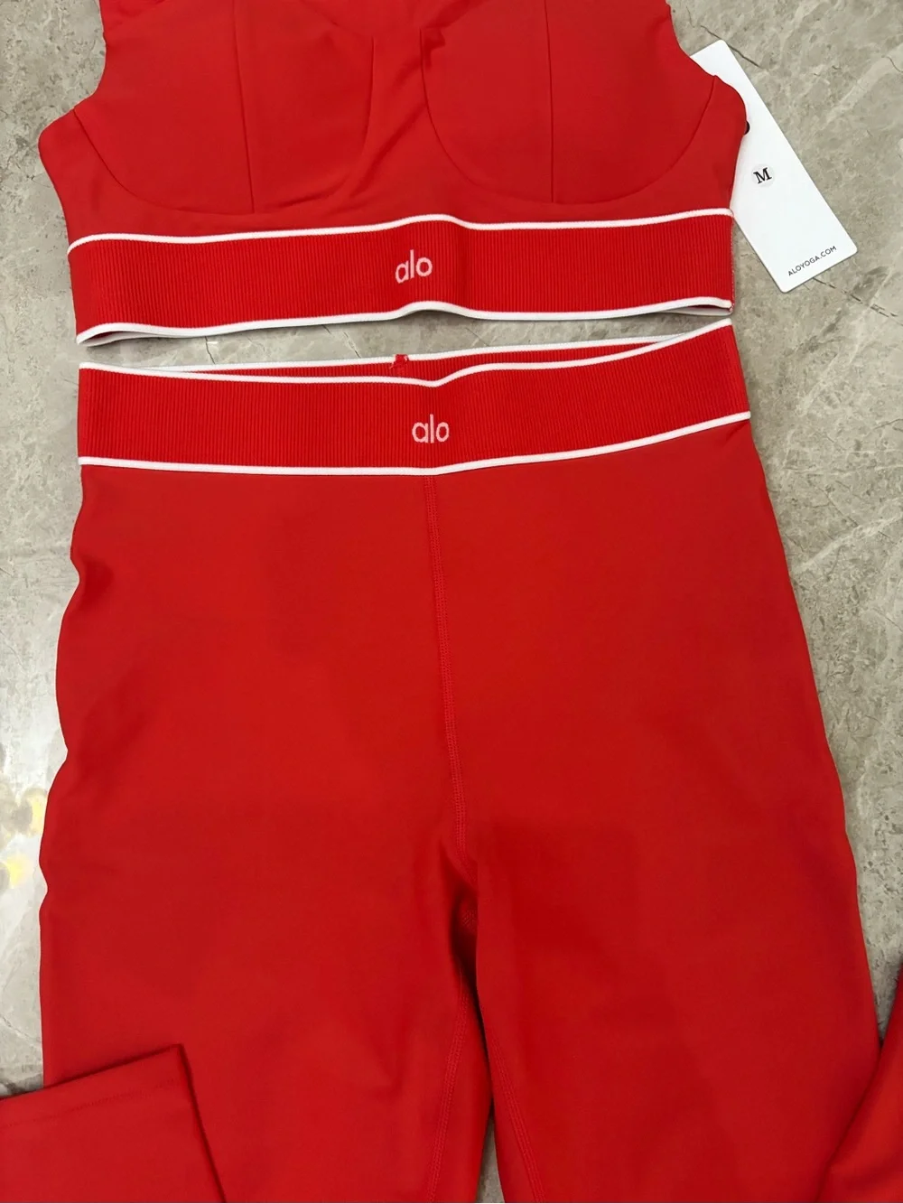 ALO Yoga Red High-Rise Leggings and Matching Sports Bra Set